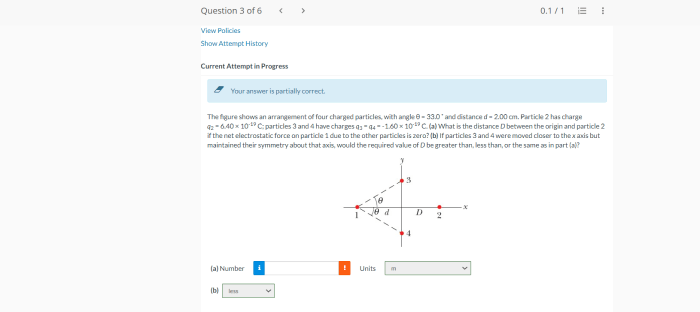 The figure shows an arrangement of four charged particles